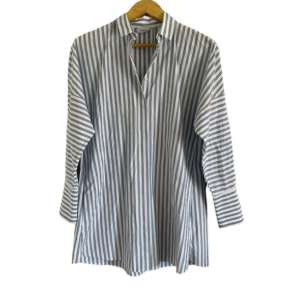 AKRIS PUNTO Oversize Stripe Button-Down Shirt with Pockets - Picture 2 of 11